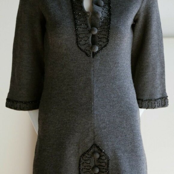 Vintage A line Wool Knit Beaded Floral Tunic  or Mini Dress XS/S - Picture 3 of 12